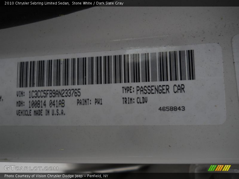 Stone White / Dark Slate Gray 2010 Chrysler Sebring Limited Sedan