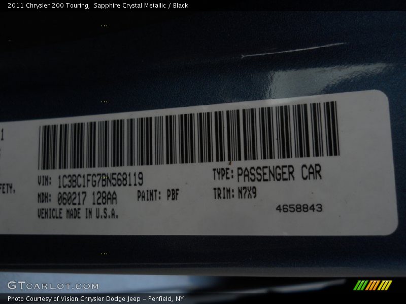 2011 200 Touring Sapphire Crystal Metallic Color Code PBF