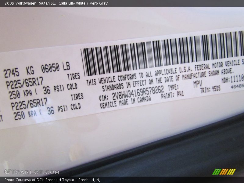Calla Lilly White / Aero Grey 2009 Volkswagen Routan SE