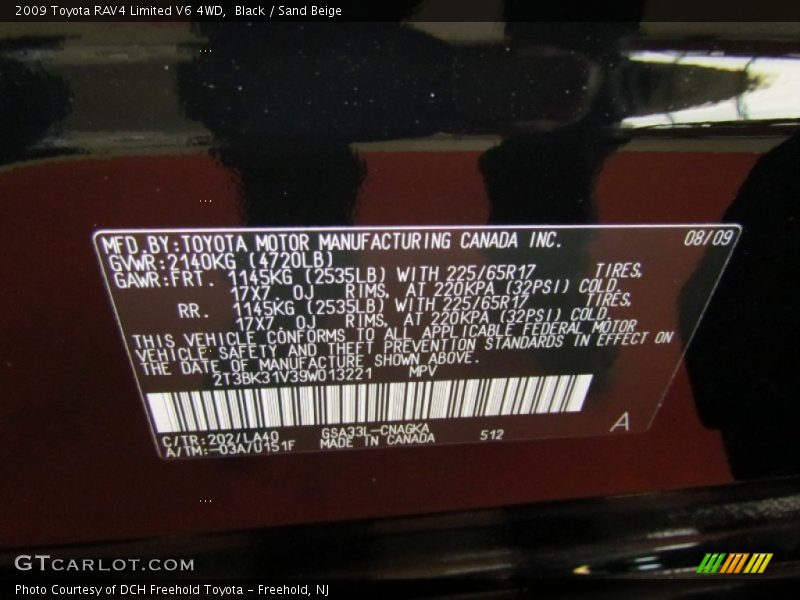 Black / Sand Beige 2009 Toyota RAV4 Limited V6 4WD