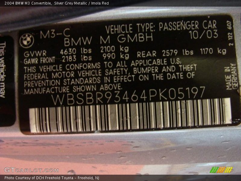 Silver Grey Metallic / Imola Red 2004 BMW M3 Convertible