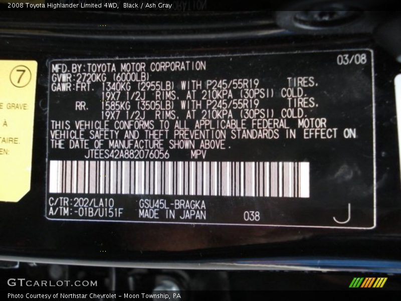 Black / Ash Gray 2008 Toyota Highlander Limited 4WD