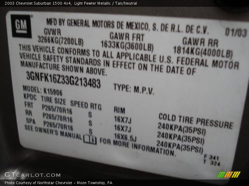 Light Pewter Metallic / Tan/Neutral 2003 Chevrolet Suburban 1500 4x4