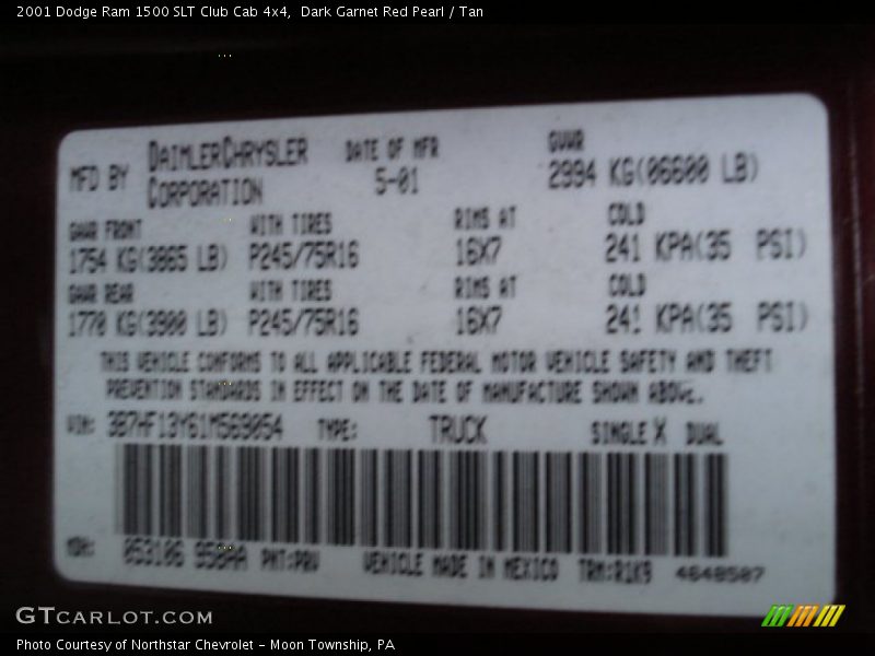 Dark Garnet Red Pearl / Tan 2001 Dodge Ram 1500 SLT Club Cab 4x4