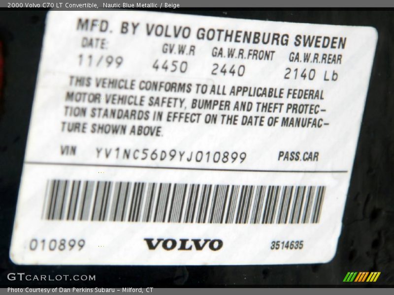 Nautic Blue Metallic / Beige 2000 Volvo C70 LT Convertible