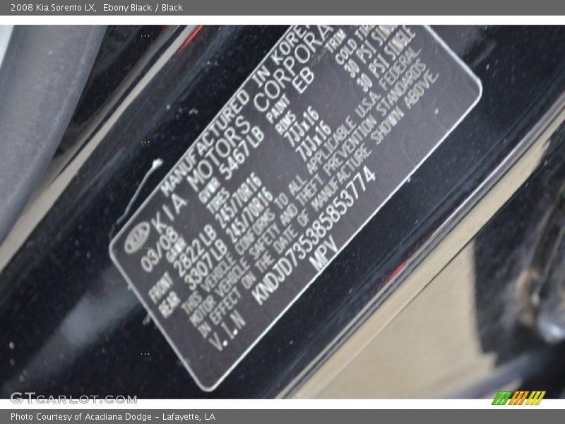 Ebony Black / Black 2008 Kia Sorento LX