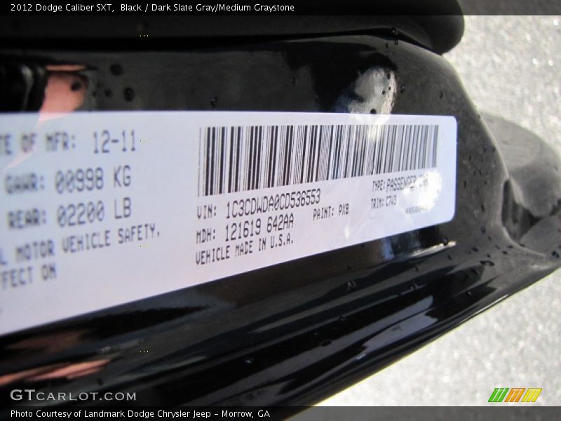Black / Dark Slate Gray/Medium Graystone 2012 Dodge Caliber SXT