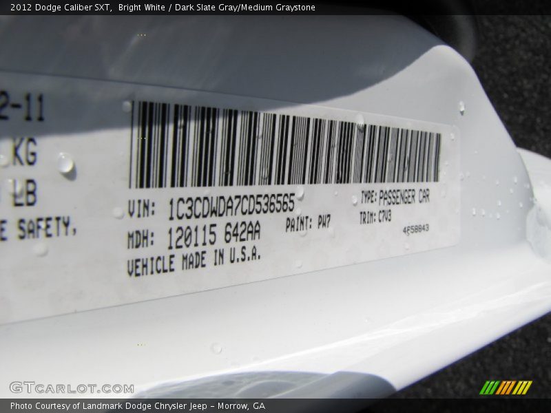 Bright White / Dark Slate Gray/Medium Graystone 2012 Dodge Caliber SXT