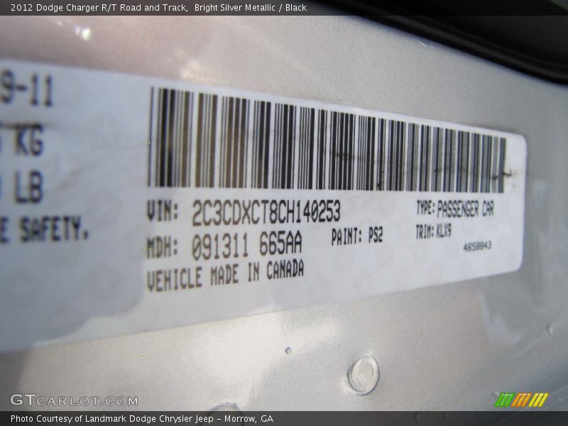 2012 Charger R/T Road and Track Bright Silver Metallic Color Code PS2