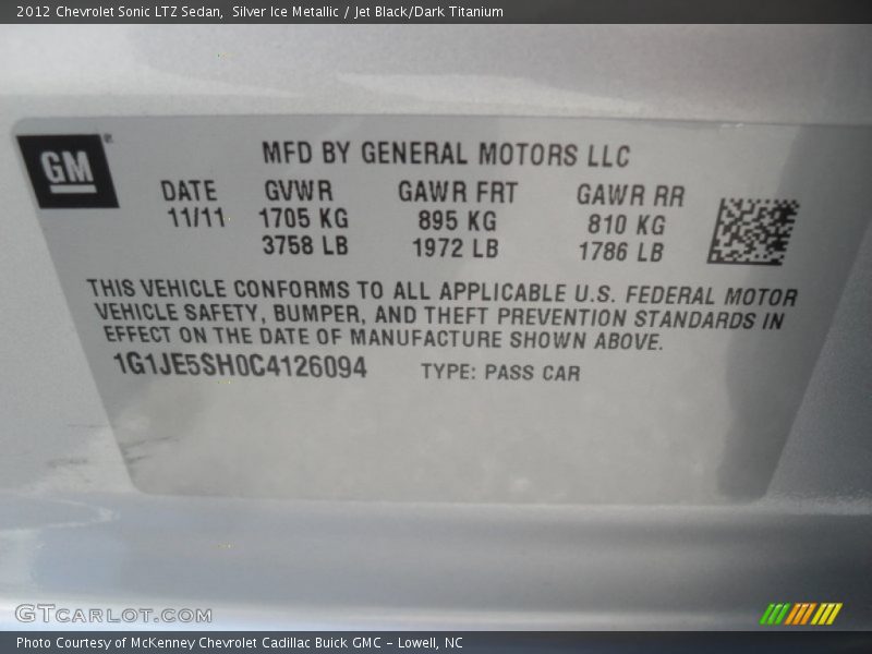 Silver Ice Metallic / Jet Black/Dark Titanium 2012 Chevrolet Sonic LTZ Sedan