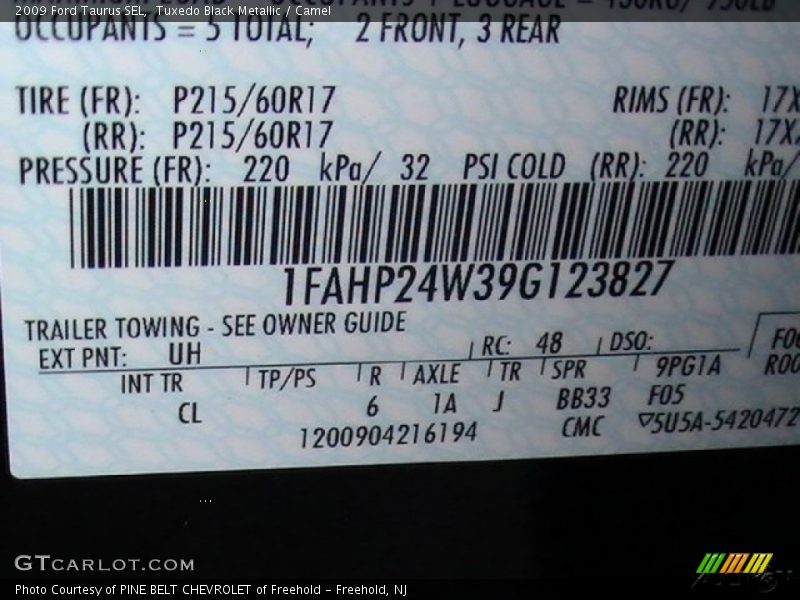 2009 Taurus SEL Tuxedo Black Metallic Color Code UH