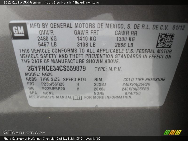 Mocha Steel Metallic / Shale/Brownstone 2012 Cadillac SRX Premium
