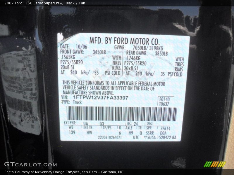 2007 F150 Lariat SuperCrew Black Color Code UA