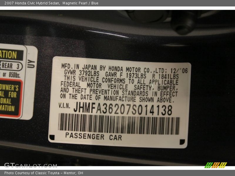 Magnetic Pearl / Blue 2007 Honda Civic Hybrid Sedan