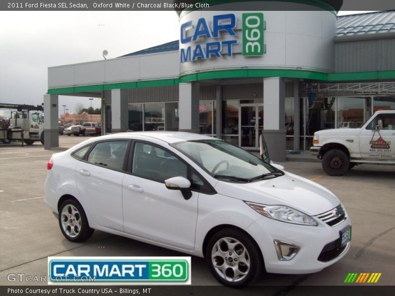Oxford White / Charcoal Black/Blue Cloth 2011 Ford Fiesta SEL Sedan