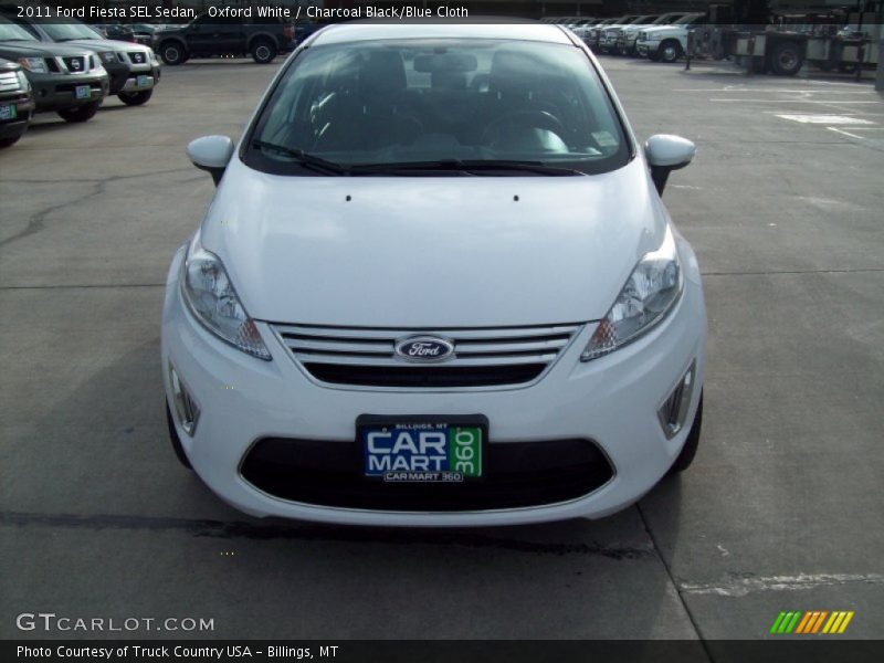 Oxford White / Charcoal Black/Blue Cloth 2011 Ford Fiesta SEL Sedan