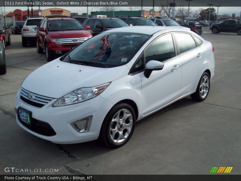 Oxford White / Charcoal Black/Blue Cloth 2011 Ford Fiesta SEL Sedan