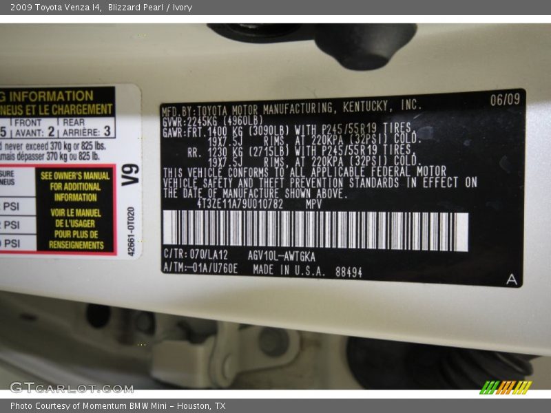 Blizzard Pearl / Ivory 2009 Toyota Venza I4