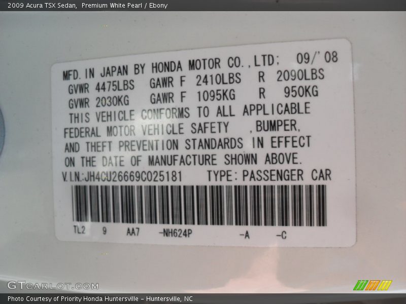 Premium White Pearl / Ebony 2009 Acura TSX Sedan