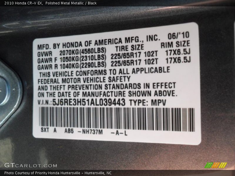 Polished Metal Metallic / Black 2010 Honda CR-V EX