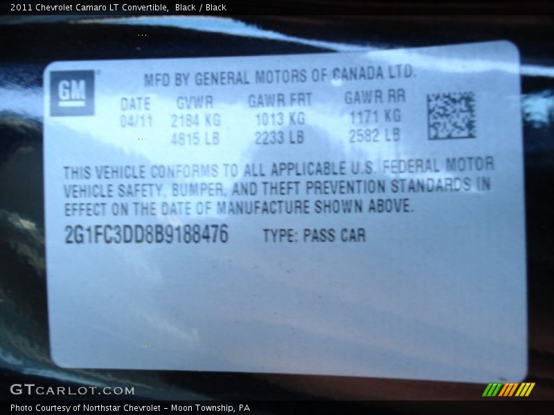 Black / Black 2011 Chevrolet Camaro LT Convertible