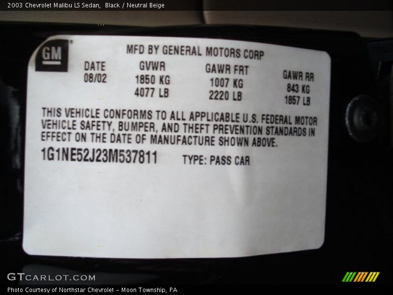 Black / Neutral Beige 2003 Chevrolet Malibu LS Sedan