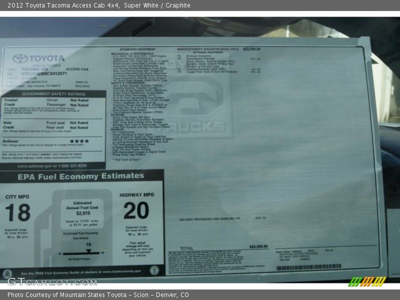 Super White / Graphite 2012 Toyota Tacoma Access Cab 4x4