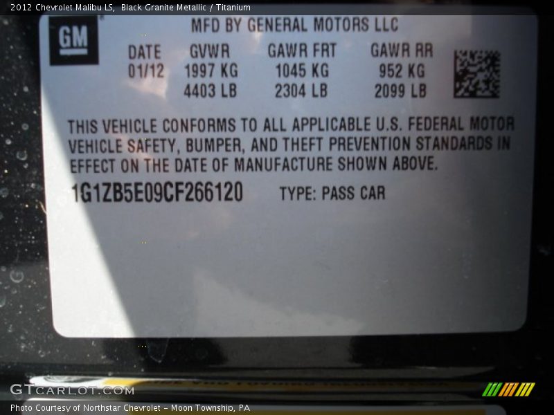 Black Granite Metallic / Titanium 2012 Chevrolet Malibu LS