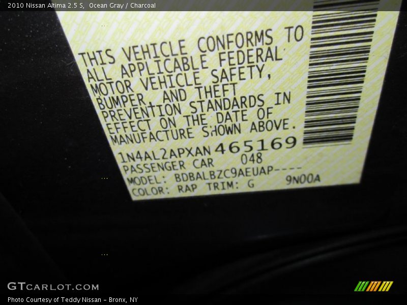 Ocean Gray / Charcoal 2010 Nissan Altima 2.5 S