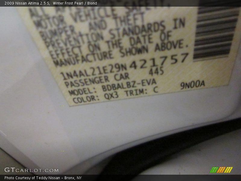 Winter Frost Pearl / Blond 2009 Nissan Altima 2.5 S