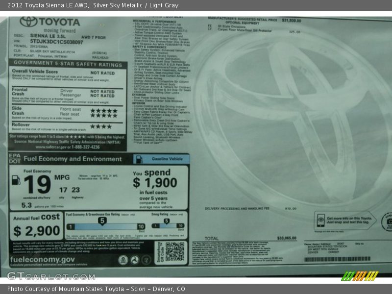 Silver Sky Metallic / Light Gray 2012 Toyota Sienna LE AWD