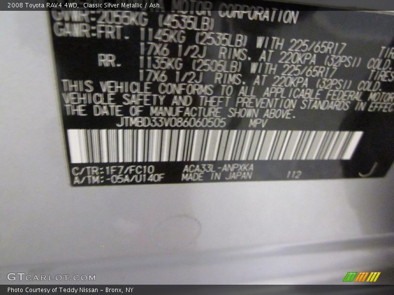Classic Silver Metallic / Ash 2008 Toyota RAV4 4WD