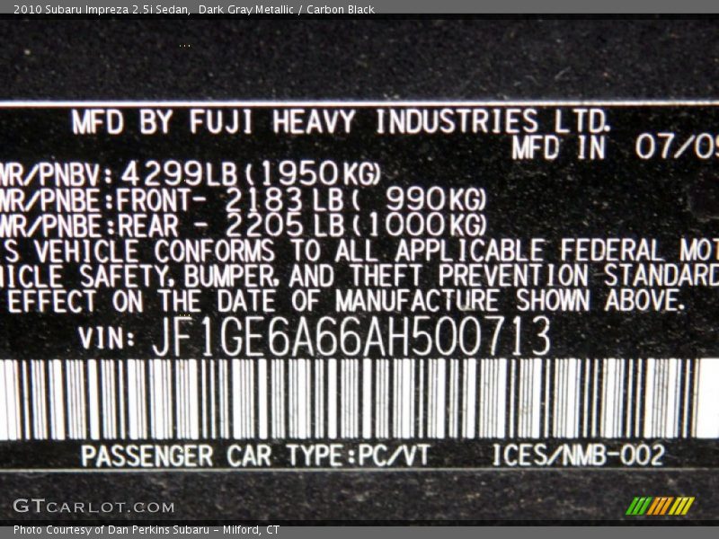 Dark Gray Metallic / Carbon Black 2010 Subaru Impreza 2.5i Sedan