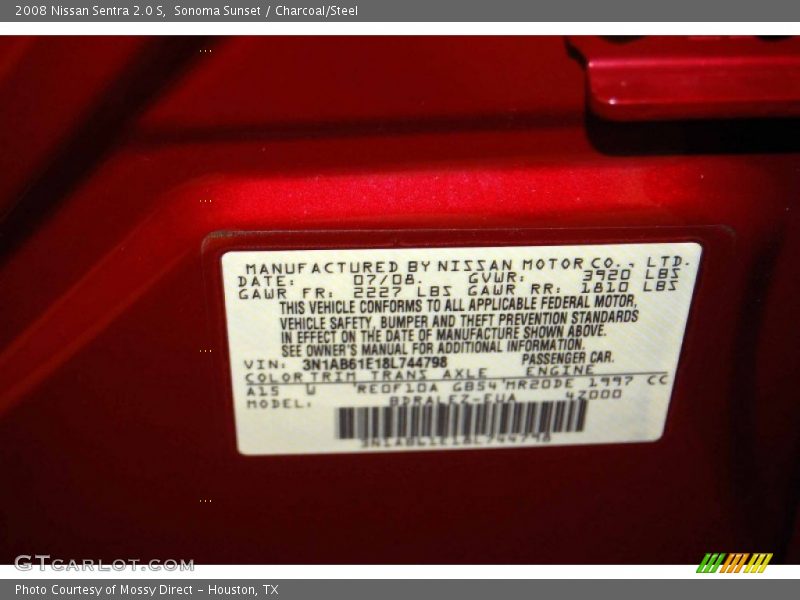 2008 Sentra 2.0 S Sonoma Sunset Color Code A15