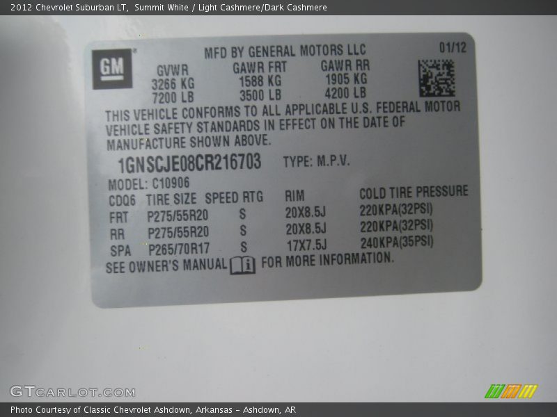 Summit White / Light Cashmere/Dark Cashmere 2012 Chevrolet Suburban LT