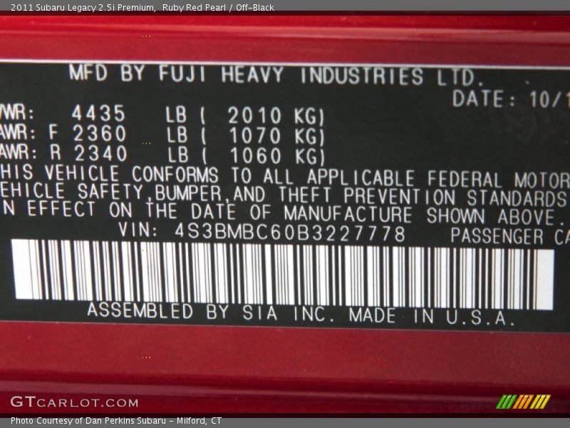 Ruby Red Pearl / Off-Black 2011 Subaru Legacy 2.5i Premium