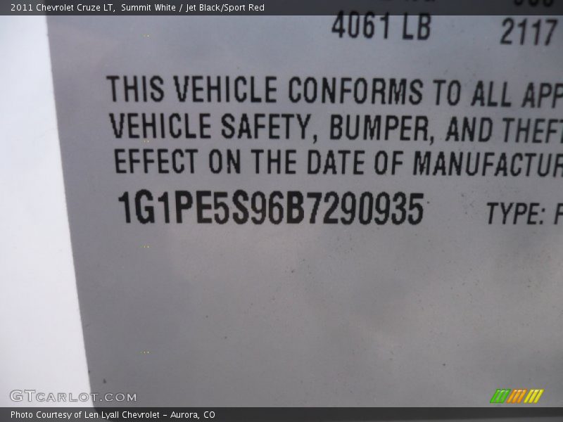 Summit White / Jet Black/Sport Red 2011 Chevrolet Cruze LT