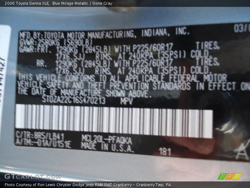 Blue Mirage Metallic / Stone Gray 2006 Toyota Sienna XLE