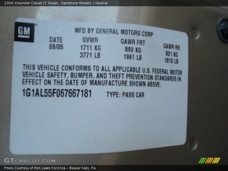 Sandstone Metallic / Neutral 2006 Chevrolet Cobalt LT Sedan