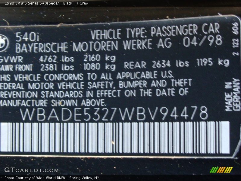 Black II / Grey 1998 BMW 5 Series 540i Sedan