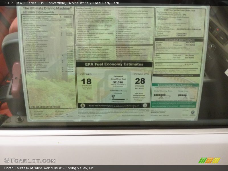  2012 3 Series 335i Convertible Window Sticker