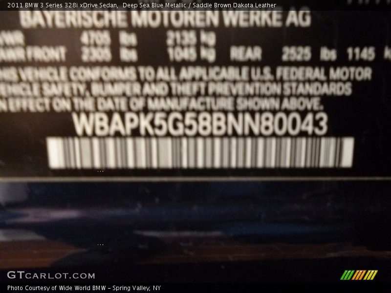 Deep Sea Blue Metallic / Saddle Brown Dakota Leather 2011 BMW 3 Series 328i xDrive Sedan