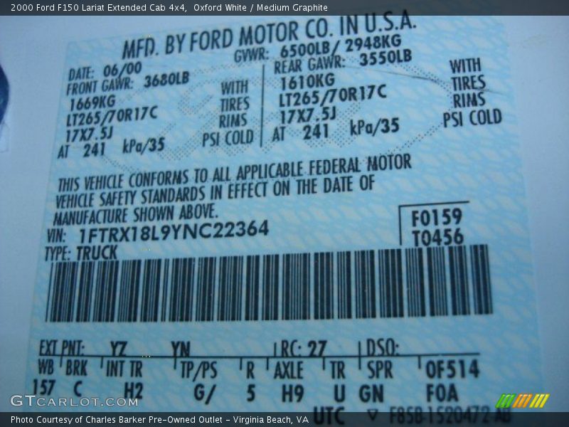 Oxford White / Medium Graphite 2000 Ford F150 Lariat Extended Cab 4x4