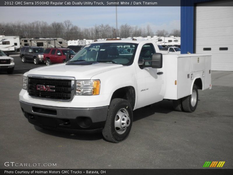 Summit White / Dark Titanium 2012 GMC Sierra 3500HD Regular Cab Dually Utility Truck