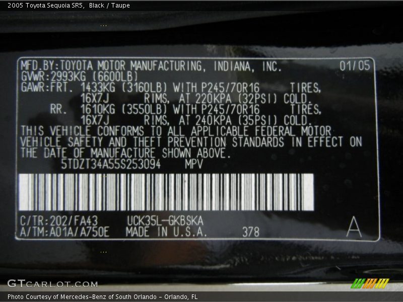 Black / Taupe 2005 Toyota Sequoia SR5