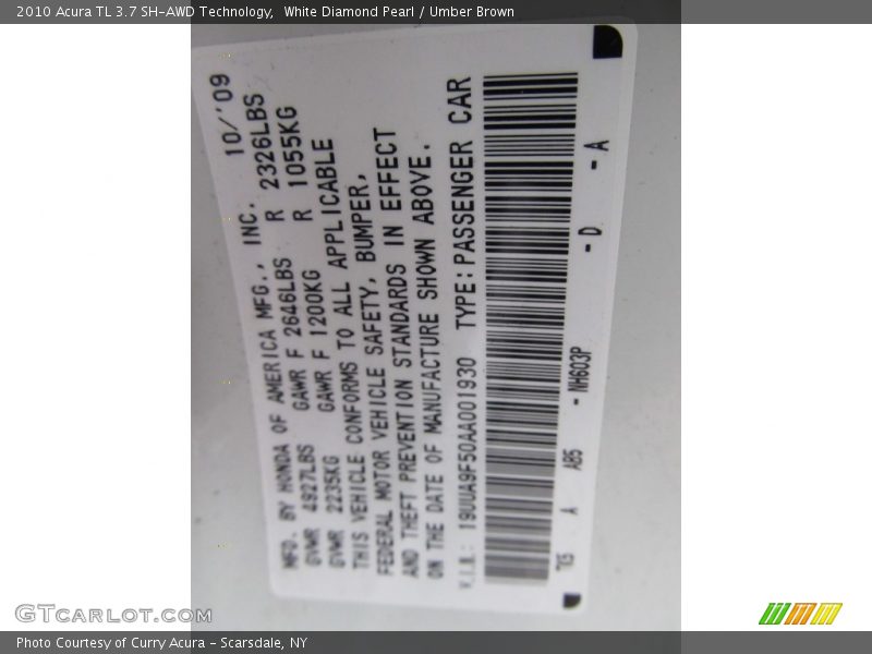 White Diamond Pearl / Umber Brown 2010 Acura TL 3.7 SH-AWD Technology