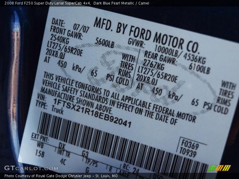 2008 F250 Super Duty Lariat SuperCab 4x4 Dark Blue Pearl Metallic Color Code DX