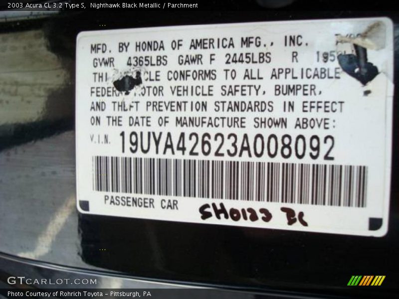 Nighthawk Black Metallic / Parchment 2003 Acura CL 3.2 Type S