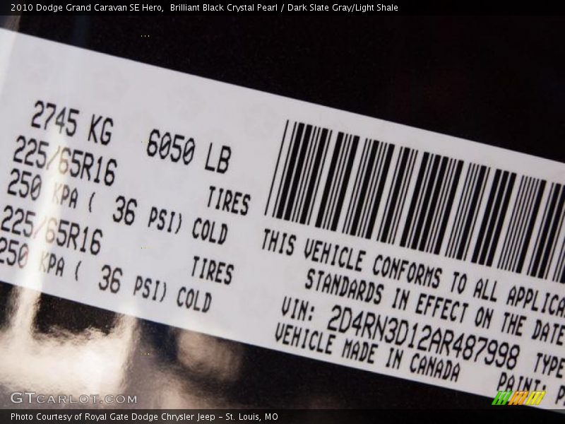 Brilliant Black Crystal Pearl / Dark Slate Gray/Light Shale 2010 Dodge Grand Caravan SE Hero