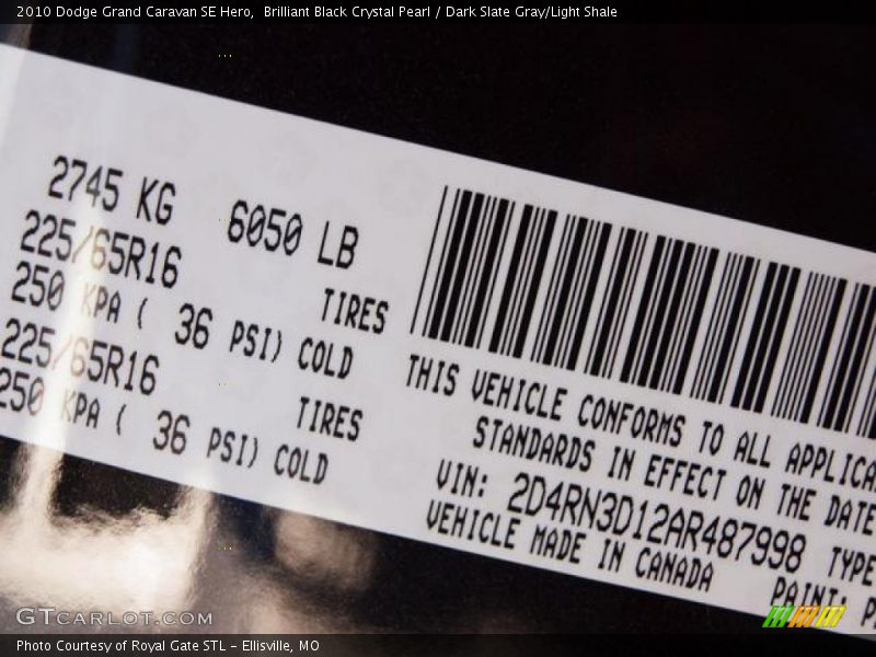 Brilliant Black Crystal Pearl / Dark Slate Gray/Light Shale 2010 Dodge Grand Caravan SE Hero